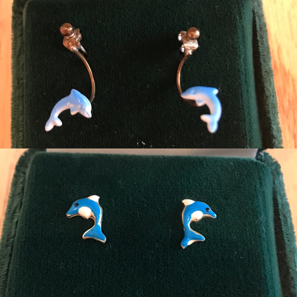 Bundle of 2 Pairs of Dolphin Earrings